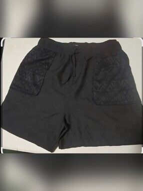 Malibu Black Athletic Drawstring Shorts with Textured Pocket Panels